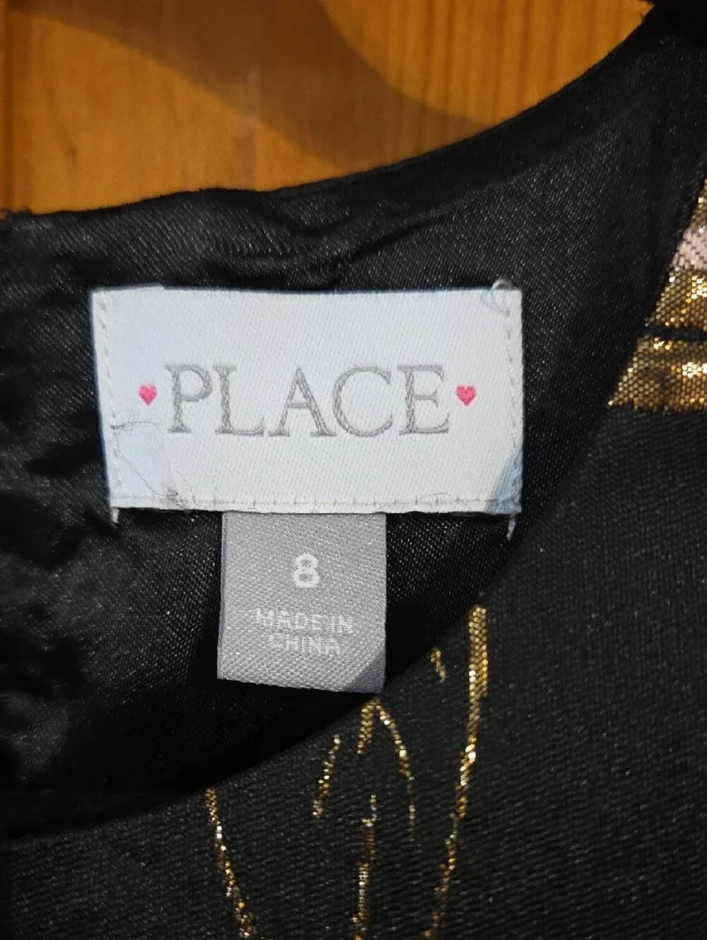 The Children's Place Black Dress with Metallic Gold Rose Print